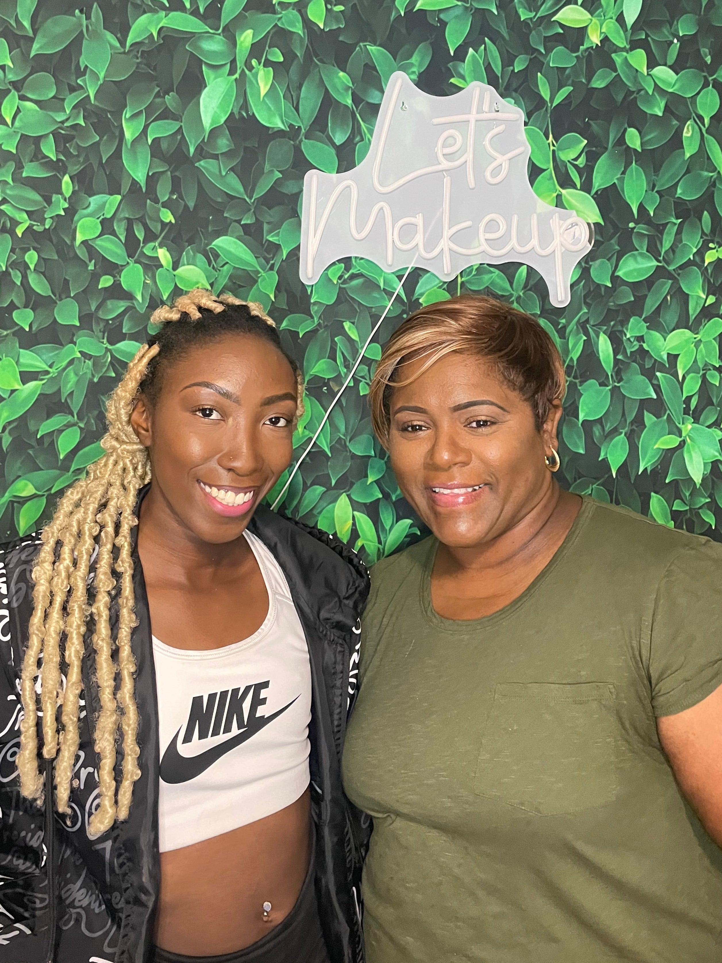 two students finished results from taking a makiep class tught by altoria brown from WinkLilly beauty